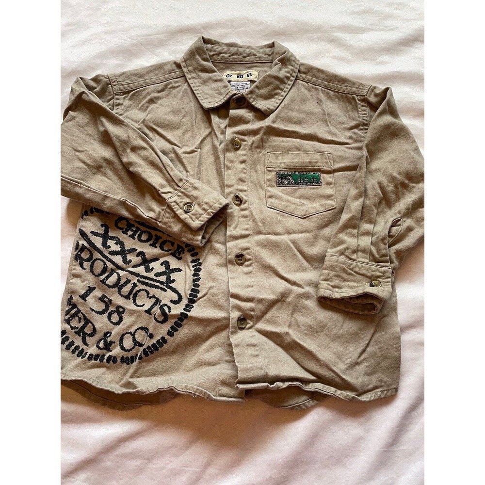 Vintage Gymboree Tan Collared Button Down Pocket Shirt Toddler Size Medium 2T-3T
